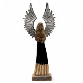 2x Large Mango Wood Guardian Angel Metal Wings & Enamel Detail - 40cm