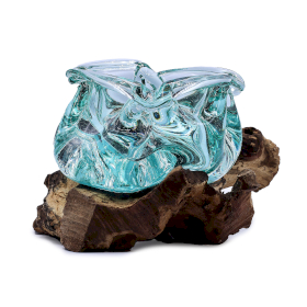 Molten Glass Chunky Ashtray / Candle Holder on Wood 23cm