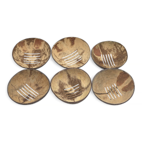 6x Natural Coconut Soap Dish - Round - 11cm