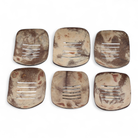 6x Natural Coconut Soap Dish - Oblong - 11cm