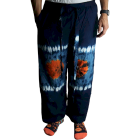 Japanese Style Lounge Pants - Med -Blue, Teal / Orange