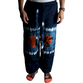 Japanese Style Lounge Pants - Large -Blue, Teal / Orange