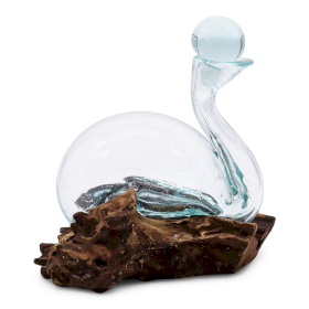Molten Glass Duck Decanter on Wood with Stopper 19cm