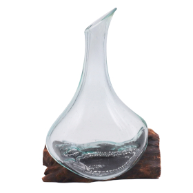 Molten Glass Mini Decanter on Wood 20cm