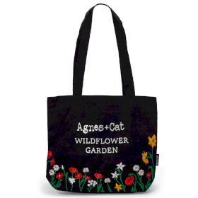 3x Wildflower Garden - Black Cotton Tote with Embroidery