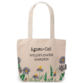 3x Wildflower Garden Purple Flowers - Cotton Tote with Embroidery