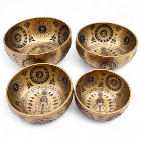Pure Brass Etched Yogi - Set of 4 - Approx 3.78kg
