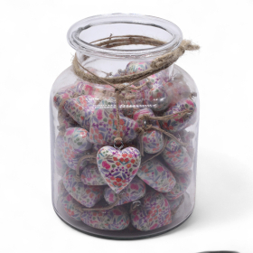 50x Large Decor Wood Hearts -  Pretty Floral (50) - in Display Jar