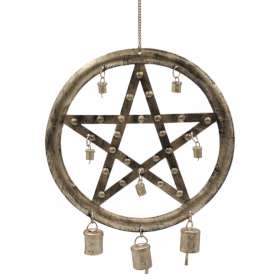 Indian Chimes - Iron Pentagram with Cow Bells - 25x49cm