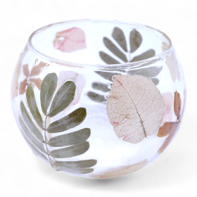 4x Natural Floral Glass - Bowl Candle Holder - Primavera  - (8x10cm)