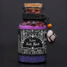 4x Ancient Witch Bath Spell Potion & Rose Quartz Crystal Amulet - Love