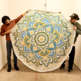 Large Mandala Roundy Art (180cm) - Yellow & Blue