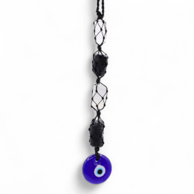 Hanging Stone Pendant - Black Tourmaline & Selonite Tumble- Evil Eye