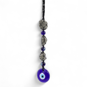 Hanging Stone Pendant - Pyrite Stones & Beads- Evil Eye