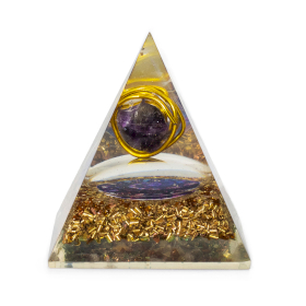 Med Orgonite Pyramid 7x6cm - Wrapped Amethyst - Copper Chips