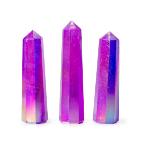 3x Gemstone Obelisk Points approx 9cm - Aurura Crystal Quartz - Purple