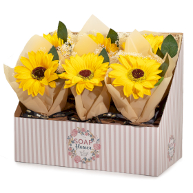 6x Box of Ready to Retail Soap Flower - Single Sunflower Bouquet
