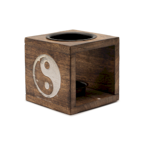 Square Mango Wood Oil Burner  - Yin Yang