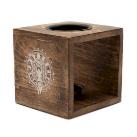 Large Square Mango Wood Oil Burner - Moon Goddess