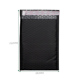 20x Black Poly Bubble Envelope (180x230+40mm)