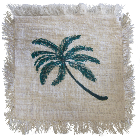 8x Linen Cushion Covers Palm Tree with Inner - with fringe 60x60cm