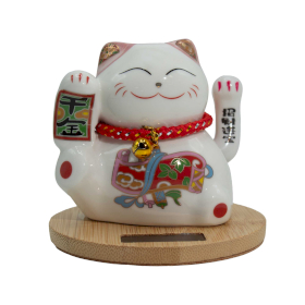 Solar Money Cat Wooden Base - Pink - Moving Hand