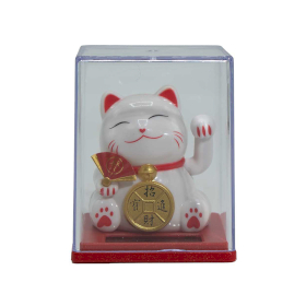 Mini Solar Powered Money Cat in Box - White