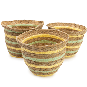 Seagrass & Straw Vase Shaped Baskets  - Natural Yellow & Green - Set of 3