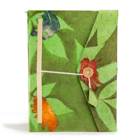 Lrg Lokta Bold Floral Notebook (21x15cm) - 45 leafs - inc bookmark - Moss Green
