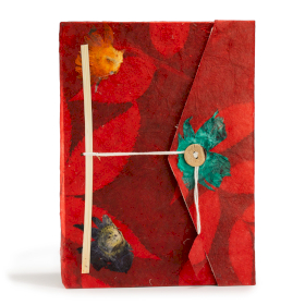 Lrg Lokta Bold Floral Notebook (21x15cm) - 45 leafs - inc bookmark - Ruby