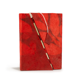 Med Lokta Bold Floral Bamboo Lock Notebook (15x12cm) - 45 leafs - Ruby