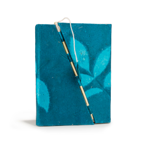 Med Lokta Bold Floral Bamboo Lock Notebook (15x12cm) - 45 leafs - Midnight Blue