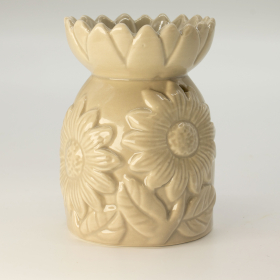 3x Ceramic Sunflower Oil Burner - Pastel Beige