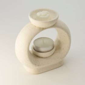 3x Ceramic Zen Oil Burner - Lrg Oval Pebble  - Speckled Off-White