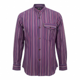 Large - Nomad Sari Grandad Shirt - Black Purple