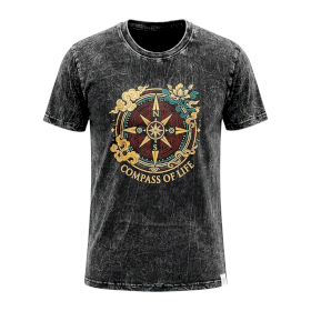 Small Stone Washed T-Shirt - Compass of Life - Charcoal