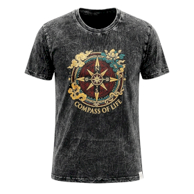 Medium Stone Washed T-Shirt - Compass of Life - Charcoal