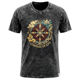 XLarge Stone Washed T-Shirt - Compass of Life - Charcoal