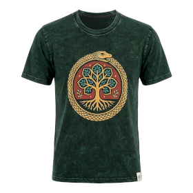 Medium Stone Washed T-Shirt - Tree of Life - Green