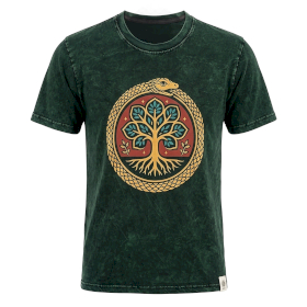 Large Stone Washed T-Shirt - Tree of Life - Green