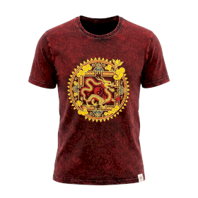 Small Stone Washed T-Shirt - Dragon Mandala - Maroon