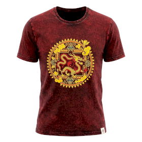 Large Stone Washed T-Shirt - Dragon Mandala - Maroon