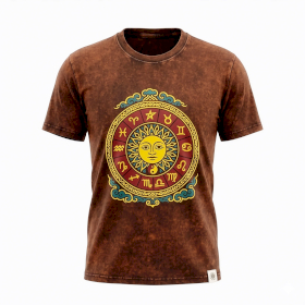 Small Stone Washed T-Shirt - Sun & Zodiac - Brown