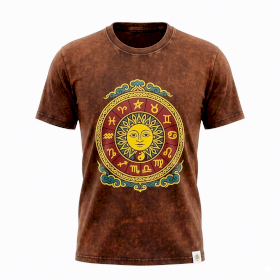 Medium Stone Washed T-Shirt - Sun & Zodiac - Brown