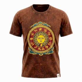 Large Stone Washed T-Shirt - Sun & Zodiac - Brown