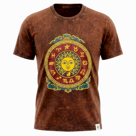 XLarge Stone Washed T-Shirt - Sun & Zodiac - Brown