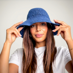 Coloured Floppy Straw Hat - Navy Blue