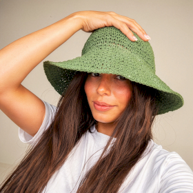 Coloured Floppy Straw Hat - Moss Green