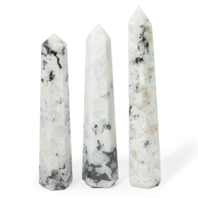 3x Gemstone Six Face Obelisk Points approx 17cm - Rainbow Moonstone