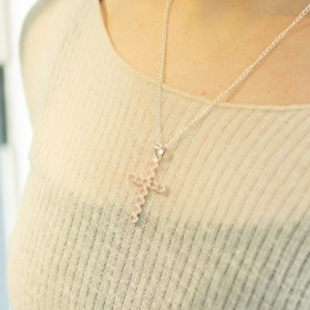 Devotional Pendant - Silver Plated (45cm Chain)- Rose Quartz Crucifix
